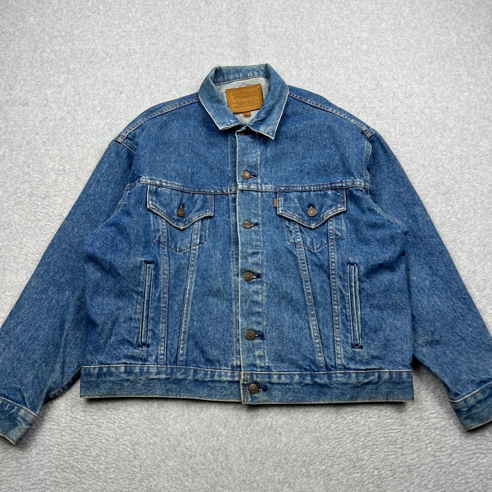 VTG 1988 Levis Type III Trucker Jacket Mens Large Blue Denim Leather Tab USA 80s